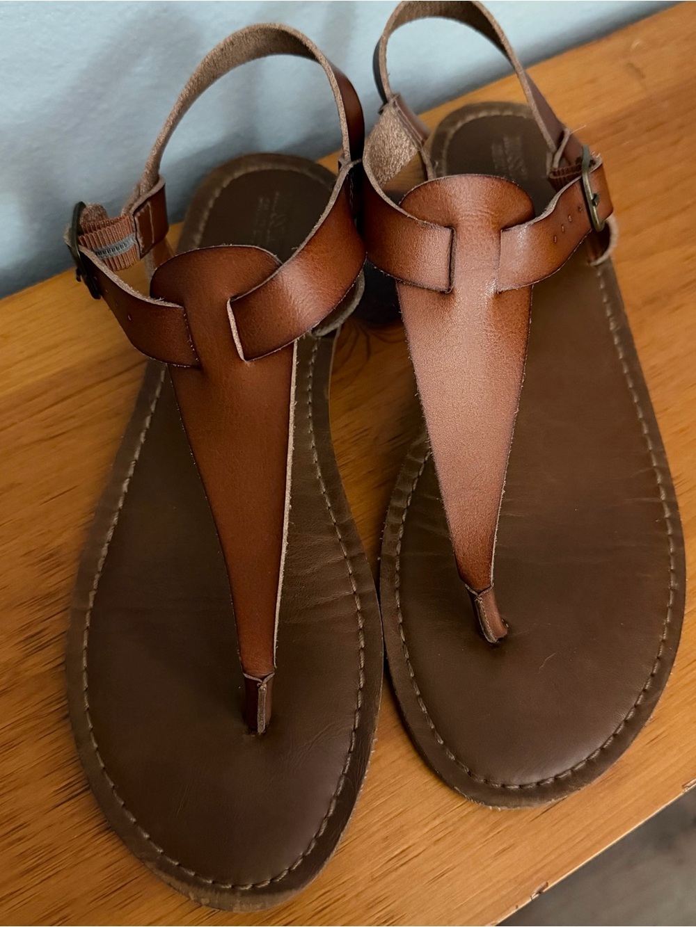 Mossimo Supply Co. Brown Leather T-Strap Sandals